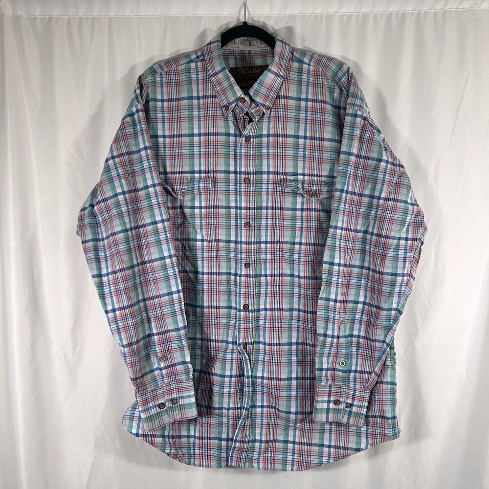 Walls Ranch Wear Shirt Men's XL Green Plaid Button Up Long Sleeve 100% Cotton